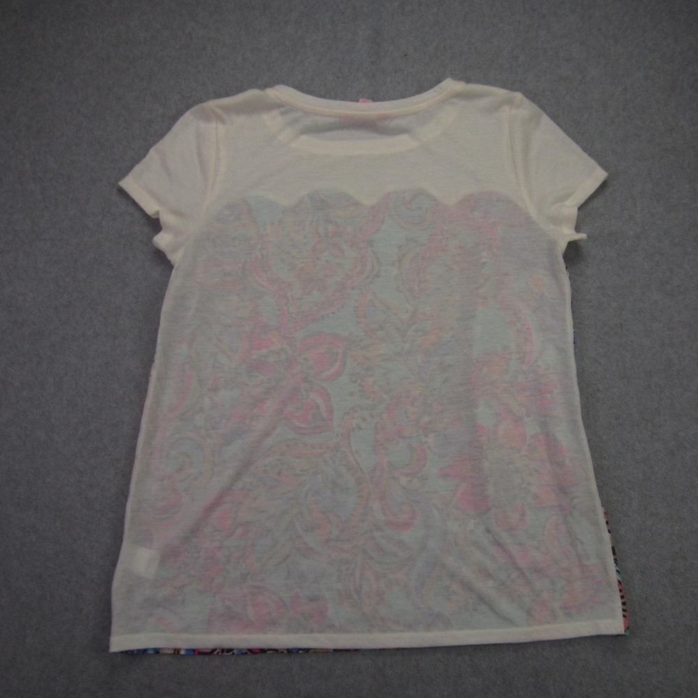 Lilly Pulitzer Blouse Womens XS Blue Paisley Floral Silk Blend Short Sleeve - Picture 6 of 14